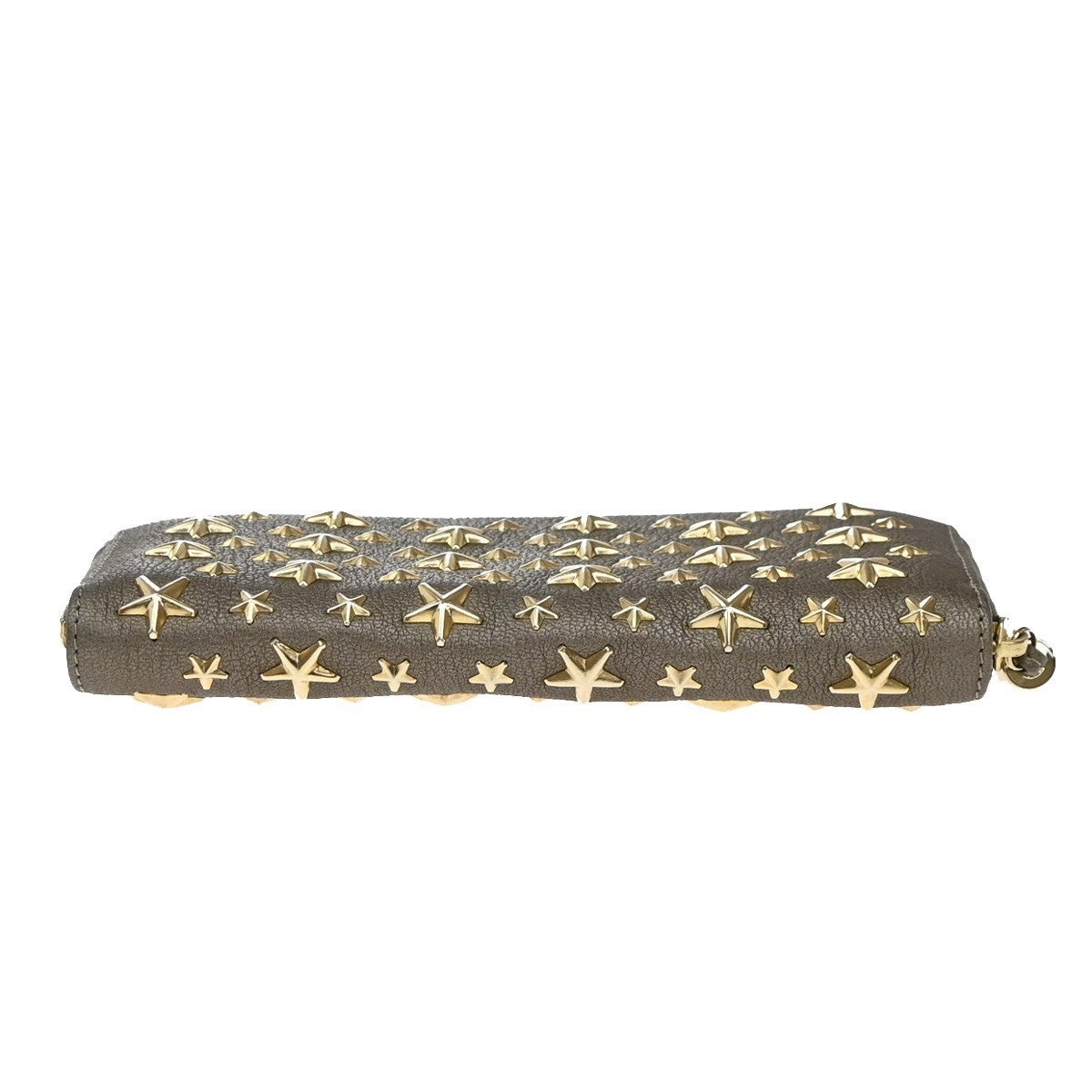 JIMMY CHOO Star Studs Zipper Long Wallet Leather Brown Gold Italy 64KP311