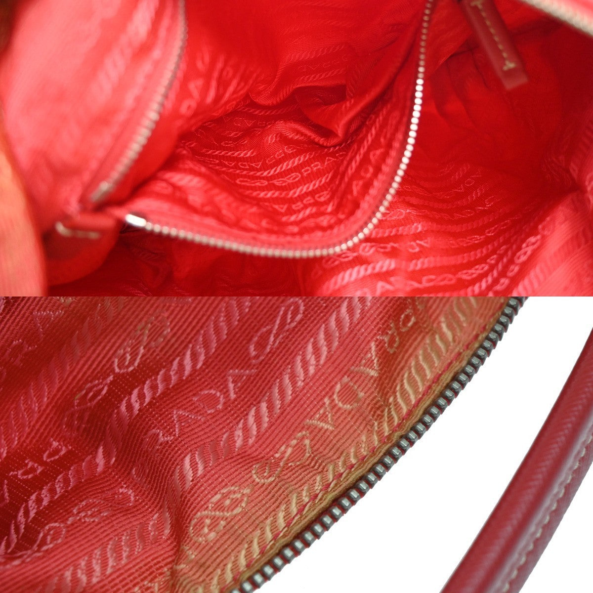 PRADA MILANO Logo Tessuto Hobo Shoulder Hand Bag Nylon Leather Red 70EG354