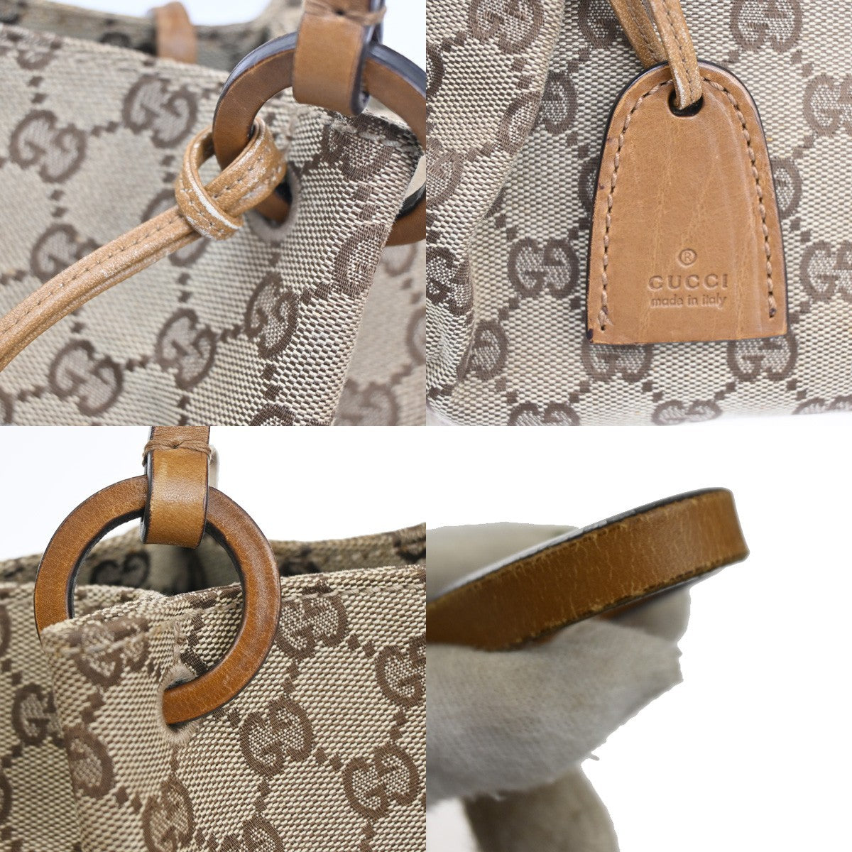 GUCCI Logo GG Monogram Canvas Leather Tote Bag Brown Italy 61CA074