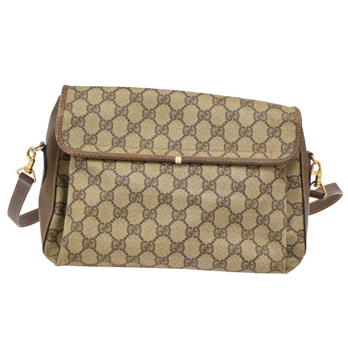 GUCCI Logo GG Pattern Shoulder Bag PVC Leather Brown GHW Italy 04DA118