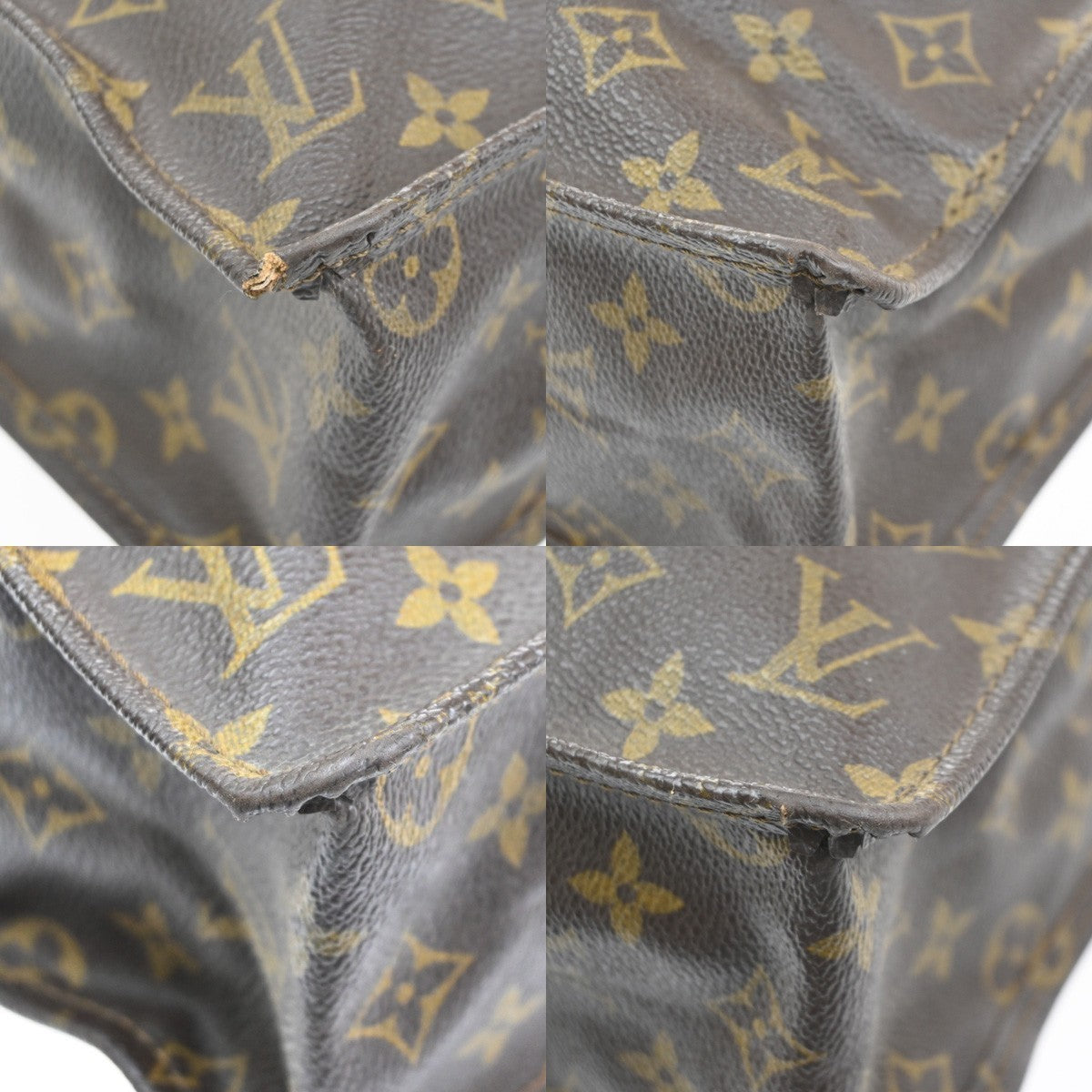 LOUIS VUITTON Logo Sac Plat Hand Tote Bag Monogram Leather Brown M51140 30MA614