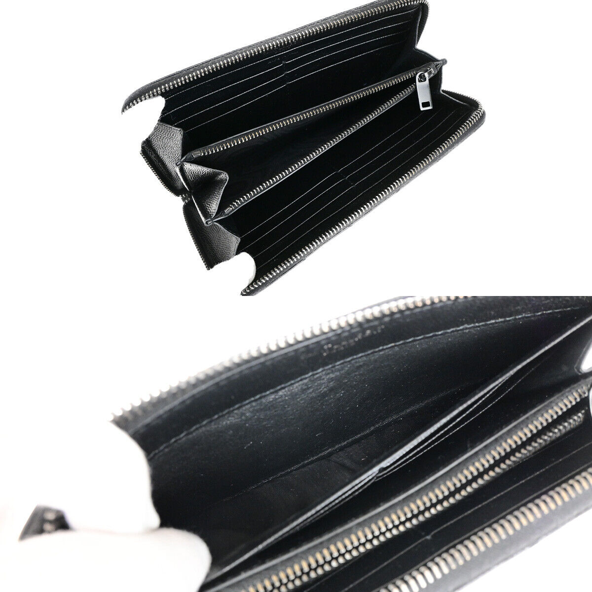 SAINT LAURENT YSL Logo Lou Long Bifold Zipper Wallet Leather Black Italy 80YG498