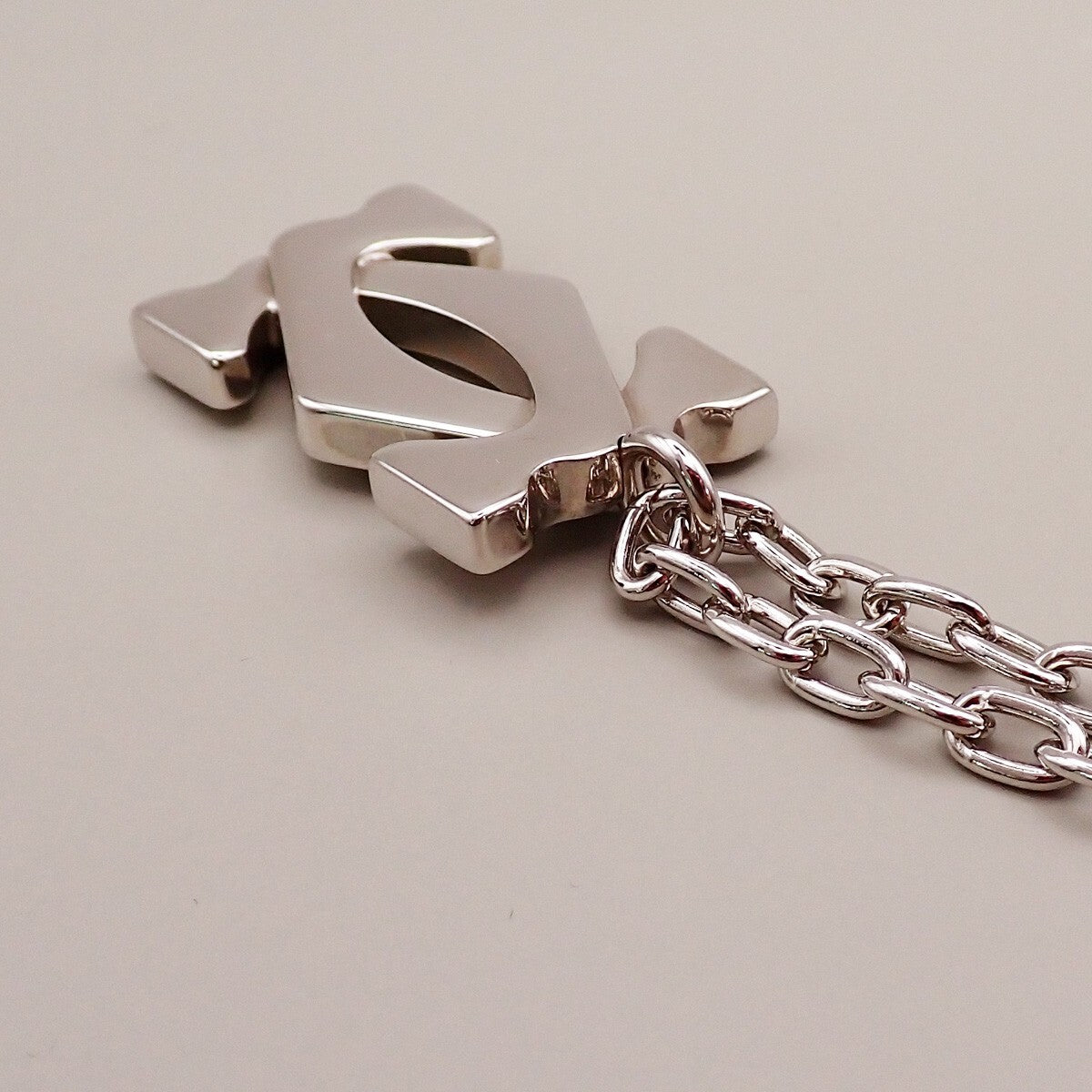 CARTIER 2C Logo Chain Bag Charm Key Ring Silver ACCESSORY 01EE505