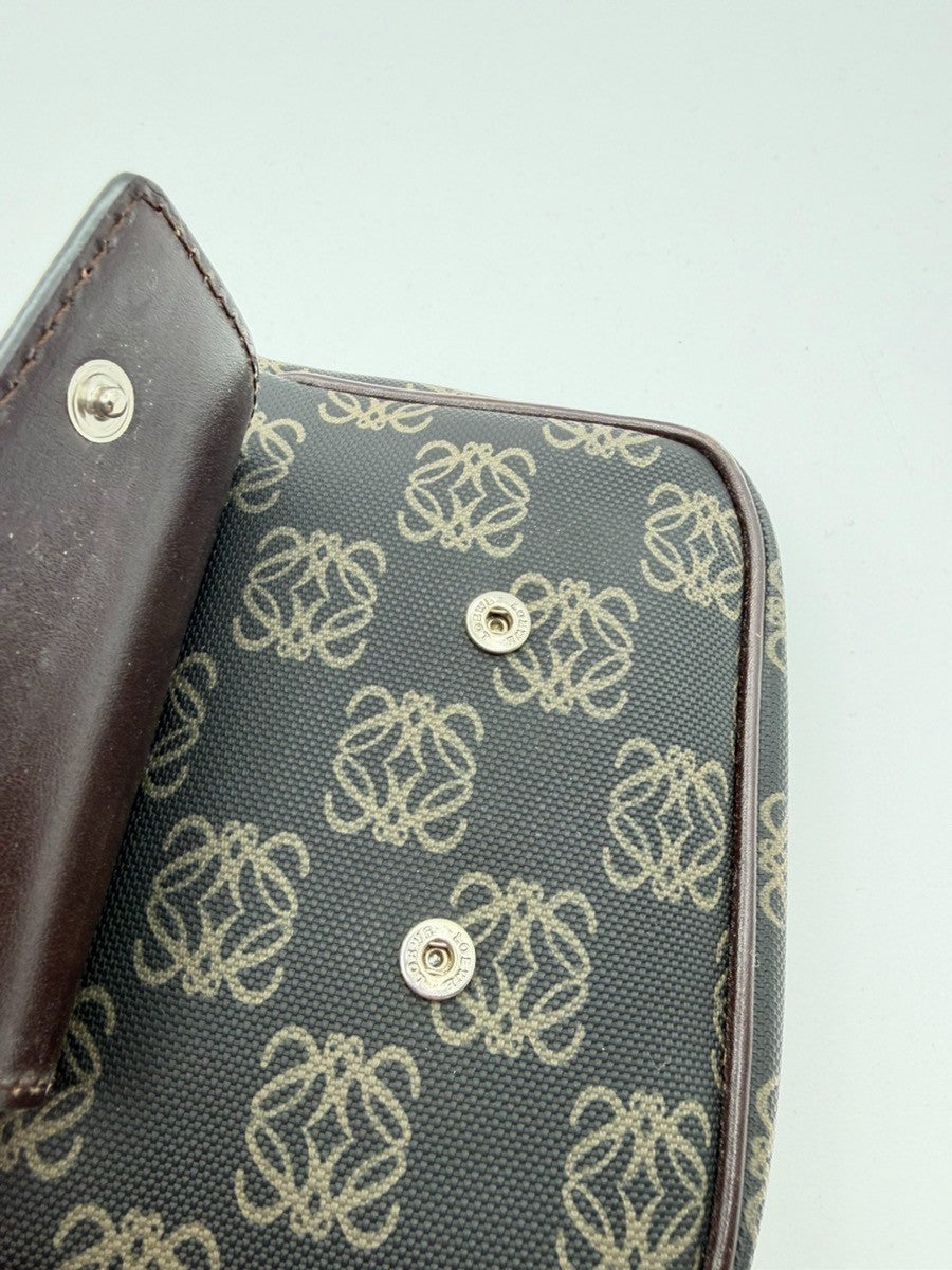 LOEWE Logo Repeat Anagram Hand Bag Front Pouch PVC Leather Brown SHW 87YJ124