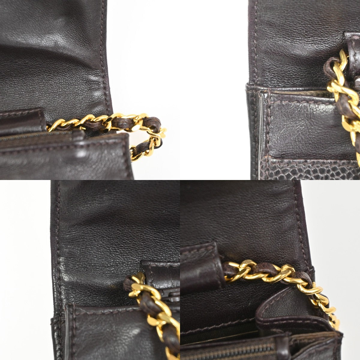 CHANEL CC Logo Chain Wallet Grained Calfskin leather Brown Italy VTG 332RL962