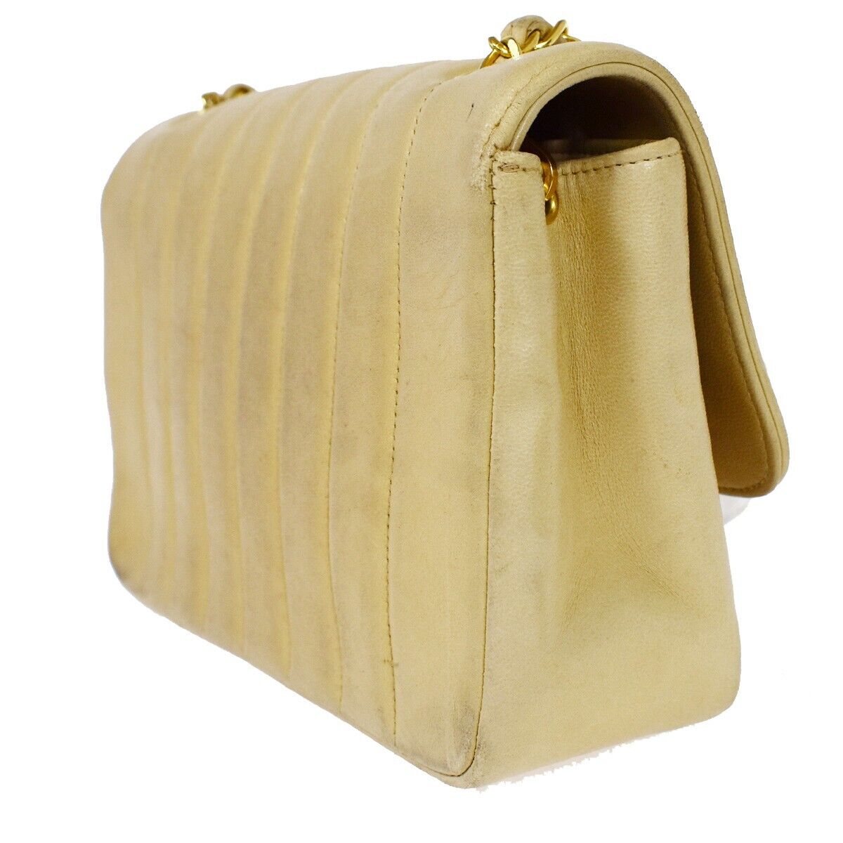 CHANEL CC Logo Mademoiselle Chain Shoulder Bag Leather Beige GHW France 648RC979