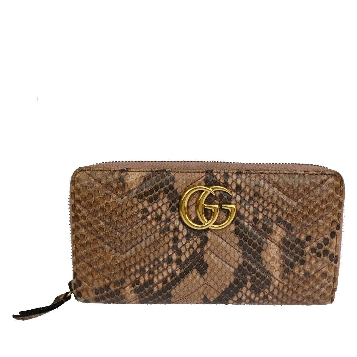 GUCCI GG Marmont Long Zipper Wallet Purse Exotic Leather Pink GHW Italy 39YD962