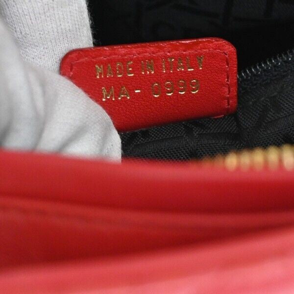 CHRISTIAN DIOR Lady Cannage 2Way Shoulder Hand Tote Bag Leather Red GHW 675RJ337