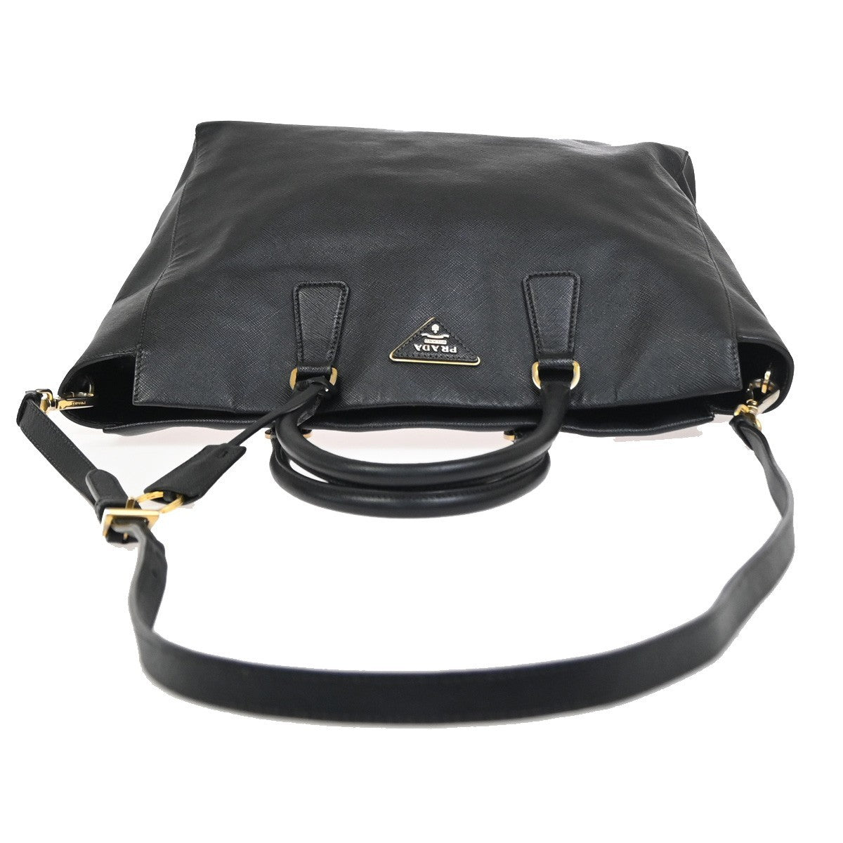 PRADA Logo Saffiano 2Way Shoulder Hand Bag Leather Black Nero GHW Italy 18KC948
