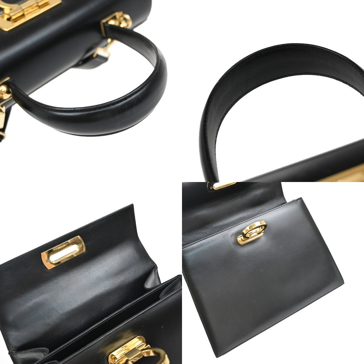 SALVATORE FERRAGAMO Logo Gancini Hand Bag Leather Black GHW Italy 84RF671