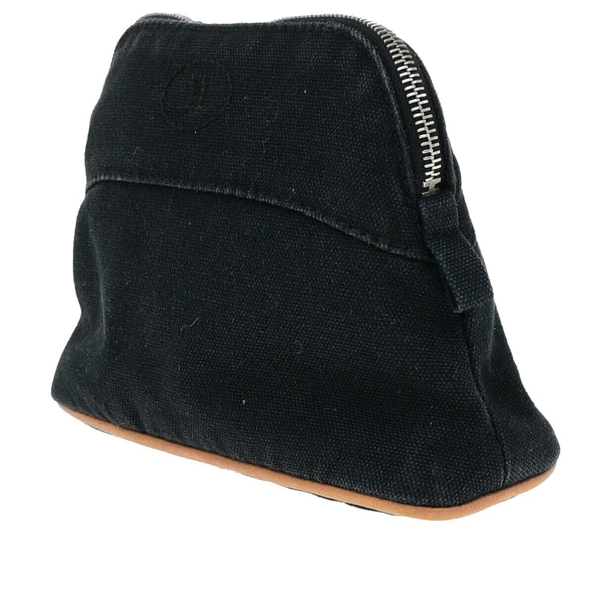 HERMES Logo Bolide 16 Mini Pouch Bag 100% Cotton Leather Black France 01ED707