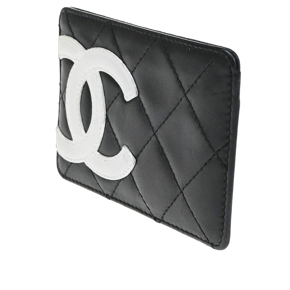 CHANEL CC Logo Cambon Card Case Wallet Leather Black White Italy 31CA987