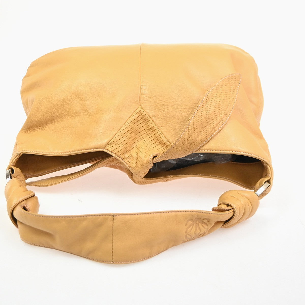 LOEWE Logo Anagram Knot Hobo Shoulder Hand Bag Leather Beige SHW Spain 73CA770