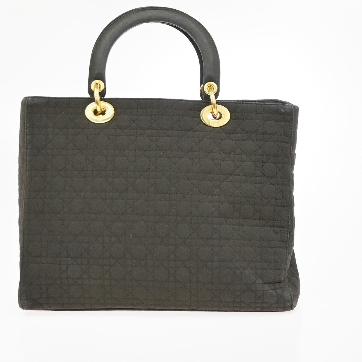 CHRISTIAN DIOR Logo Lady Cannage Hand Bag Nylon Leather Brown GHW Italy 70KC638