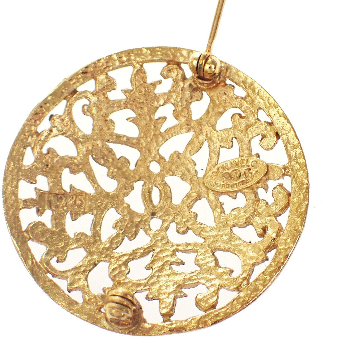 CHANEL CC Logo Round Pin Brooch 26 Gold GHW France Vintage 36YJ176