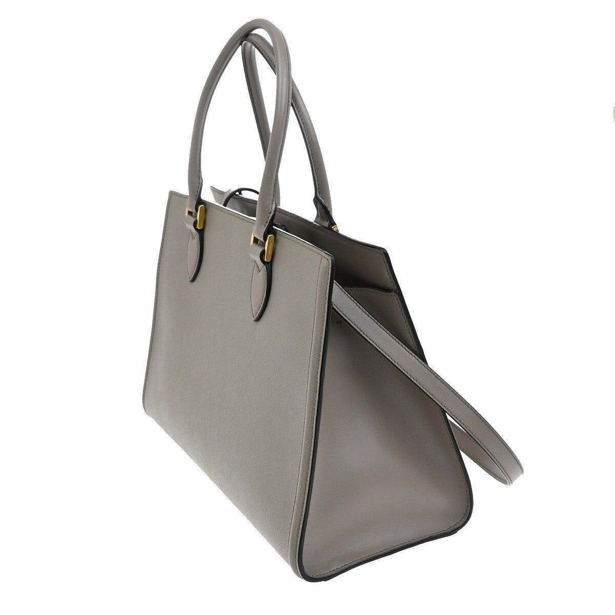 PRADA Logo Saffiano 2Way Shoulder Hand Tote Bag Leather Gray GHW 51RF290