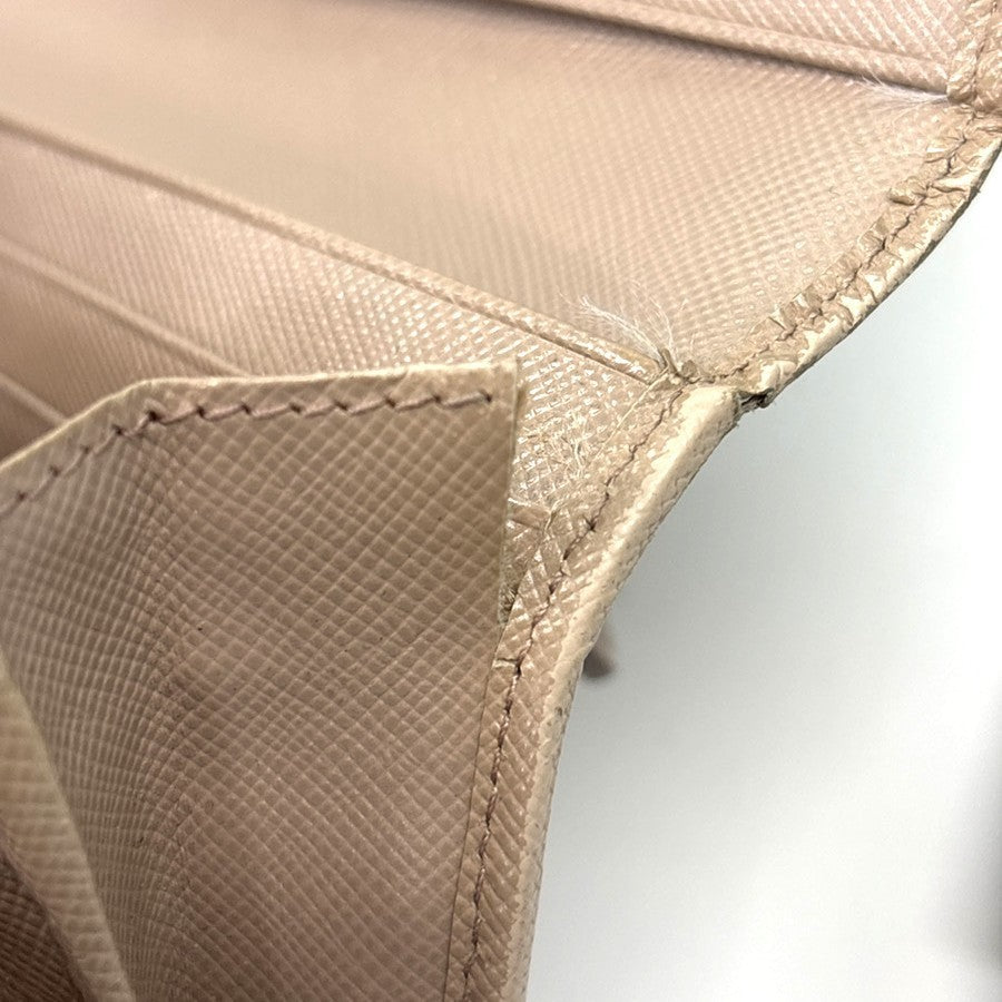 PRADA Logo Bifold Flap Long Wallet Saffiano Leather Beige GHW Italy 01KD036