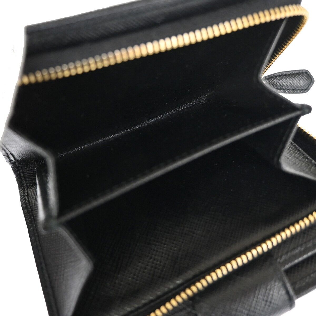 PRADA MILANO Bifold Wallet Purse Saffiano Leather Black Nero Gold Italy 86YD961