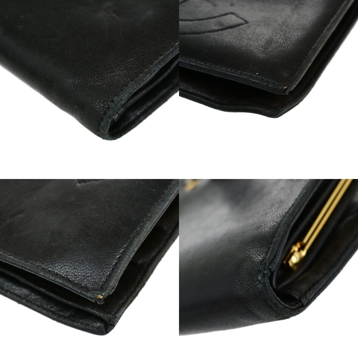 CHANEL CC Long Bifold Wallet Purse Leather Black GHW France Vintage 09EB001