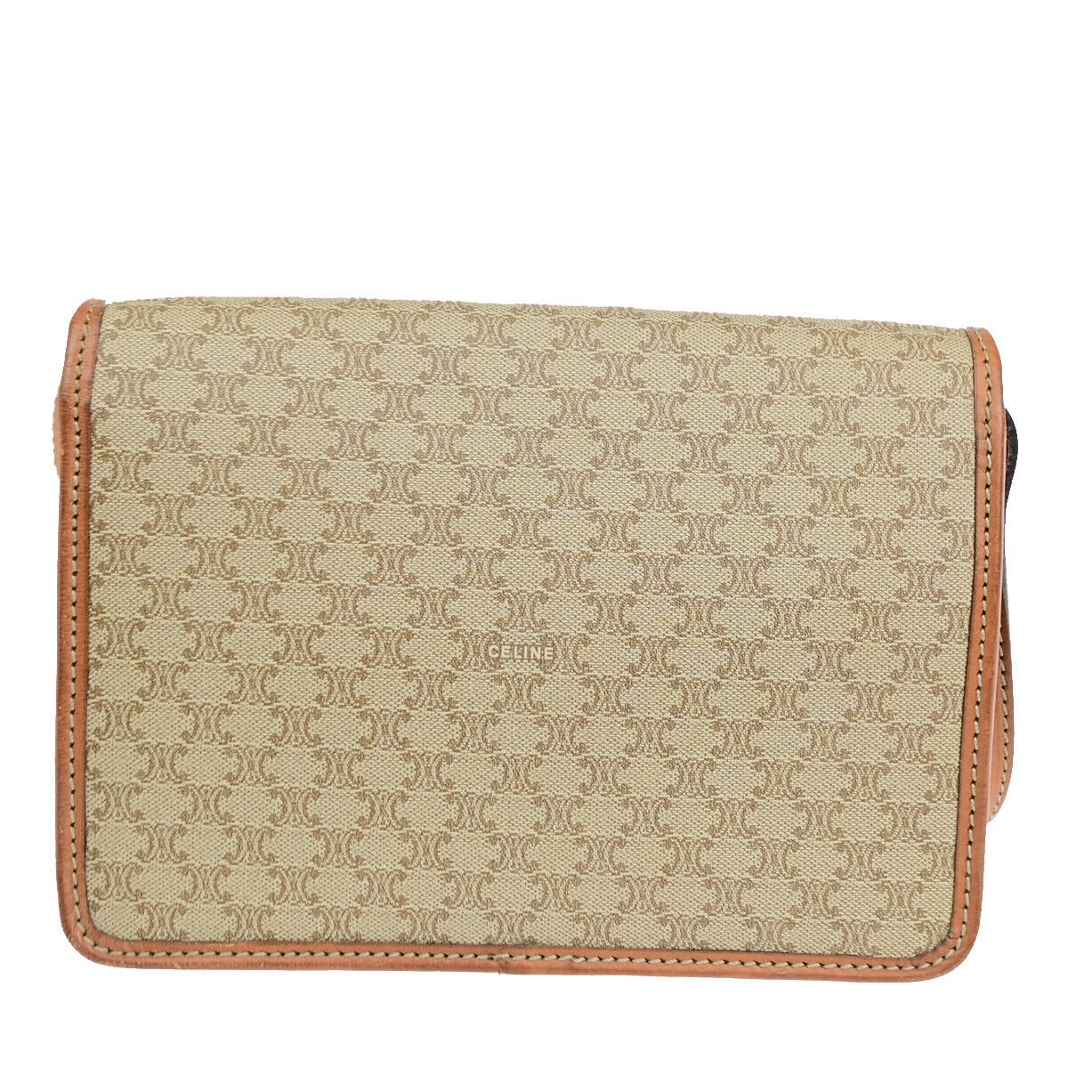 CELINE Logo Macadam Pattern Shoulder Bag PVC Leather Brown Beige GHW 33YF563