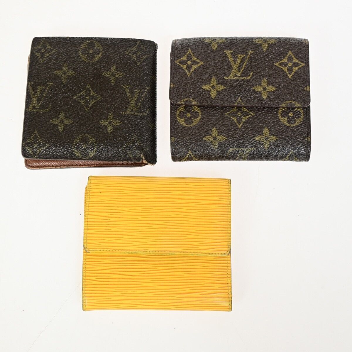 LOUIS VUITTON Logo 3 Set Bifold Wallet Monogram Epi Leather Brown Yellow 64KA308