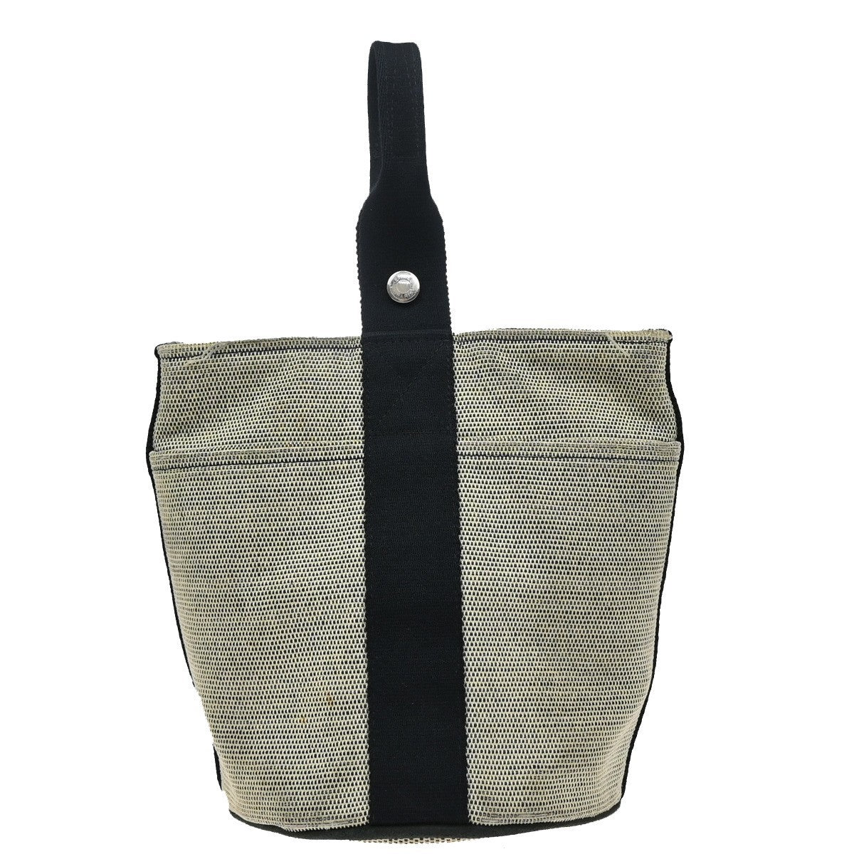 HERMES Logo Saxo PM Hand Bag Canvas Black Ivory SHW France 67EG054