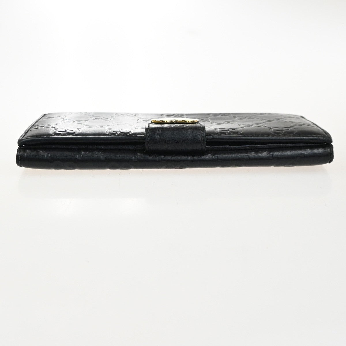 GUCCI Logo Guccissima GG Lovely Heart Bifold Long Wallet Leather Black 02KD033