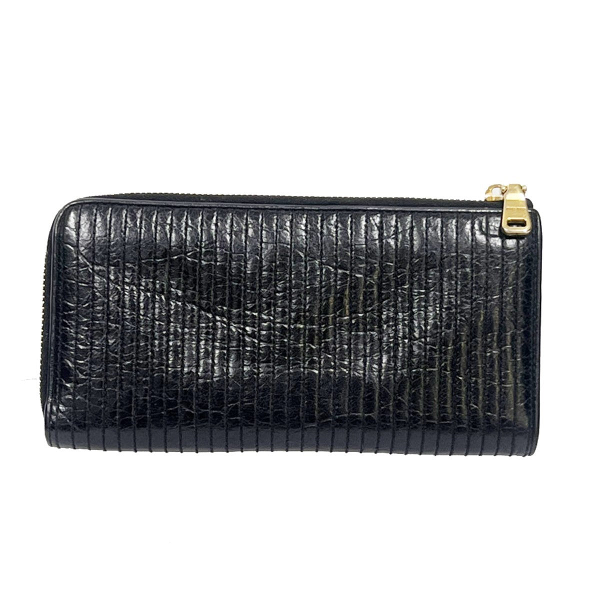 MIU MIU Logo Long Wallet Imitation Pearl Rhinestone Leather Black 60EG137