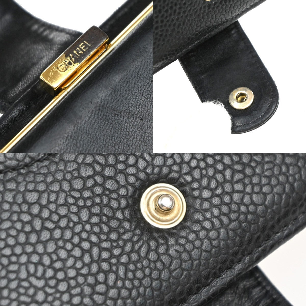 CHANEL CC LOGO Long Bifold Wallet Grained Calfskin Leather Black France 16RF965