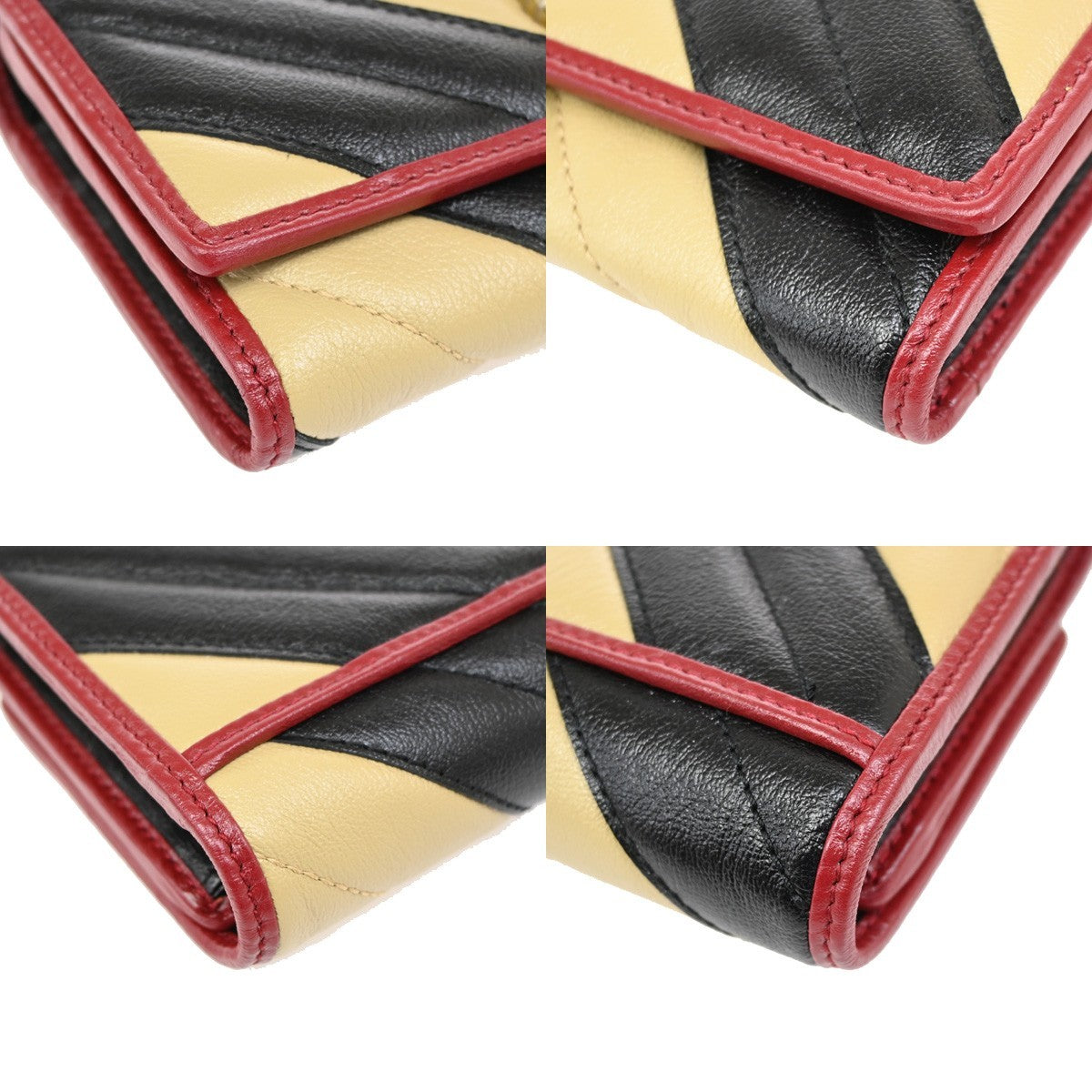 GUCCI GG Logo Marmont Continental Long Wallet Leather Black Beige Red 82RL528