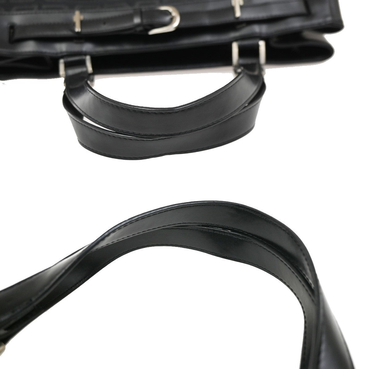 BALENCIAGA Logo BB Pattern Tote Hand Bag Canvas Leather Black SHW 67KD106
