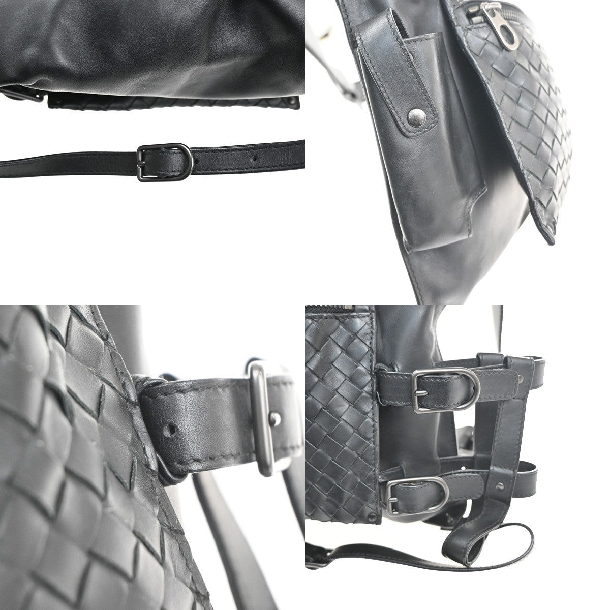 BOTTEGA VENETA Logo Intrecciato Body Bum Bag Leather Black Italy 12RL727