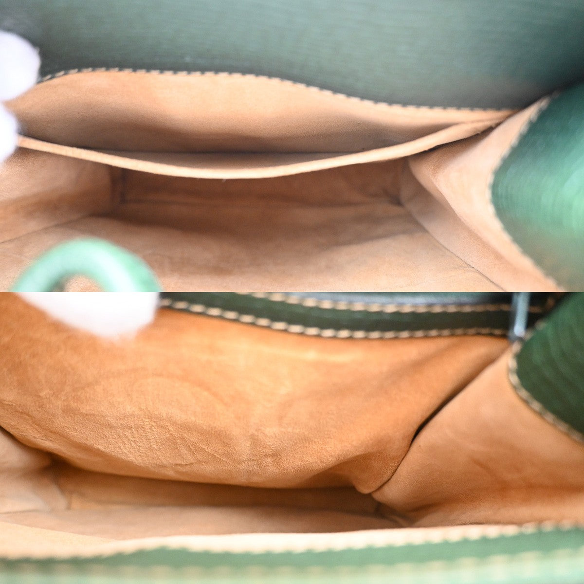 LOEWE Logo Turn Lock Shoulder Hand Bag Leather Green GHW Italy 86YJ123