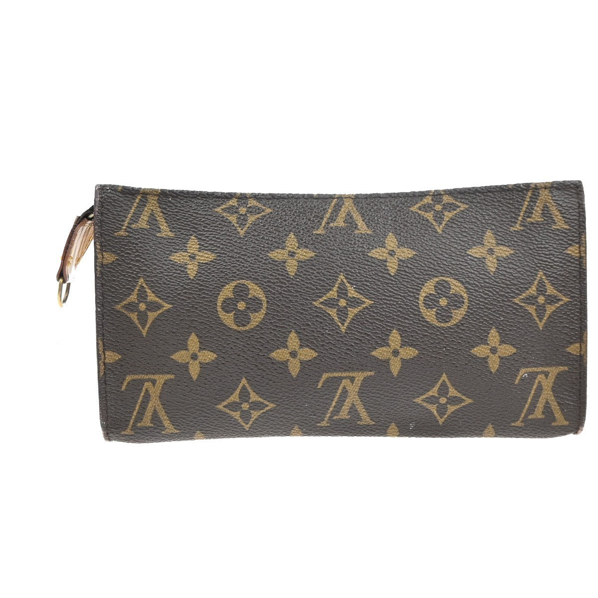 LOUIS VUITTON LV Logo Bucket GM Pouch Bag Monogram Leather Brown Gold 05MA328