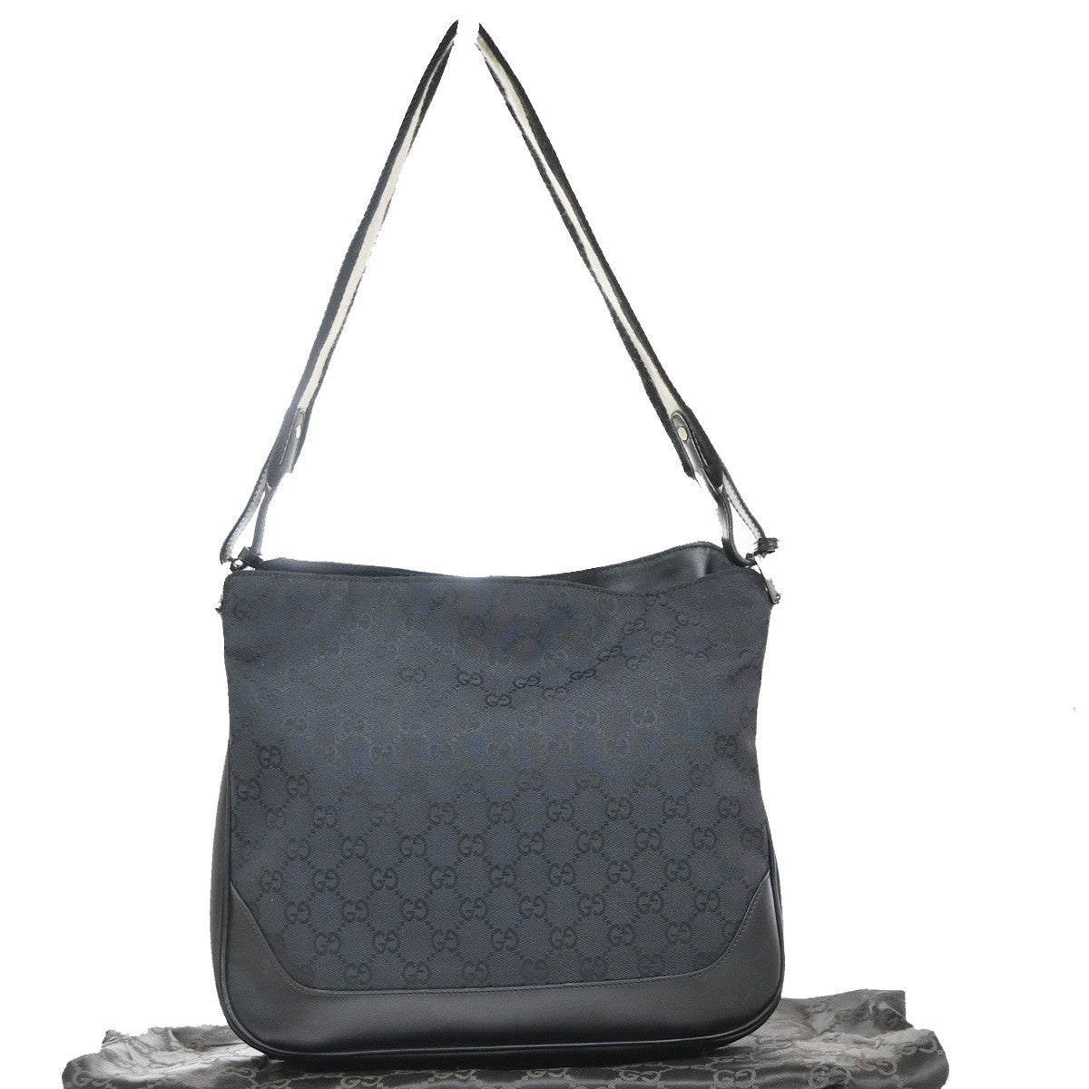 GUCCI GG Pattern Sherry Line Shoulder Bag Canvas Leather Black SHW Italy 32KC939