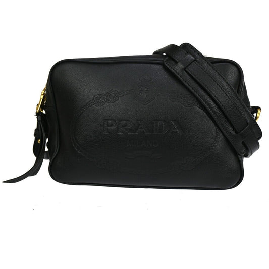 PRADA MILANO Logo Shoulder Cross-Body Bag Leather Black Gold-plated 76HB555