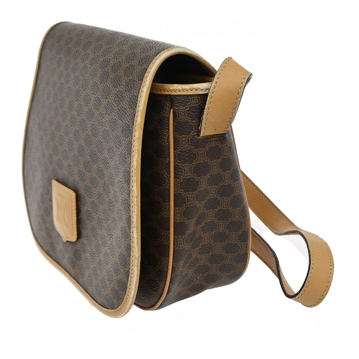 CELINE Logo Macadam Pattern Shoulder Bag PVC Leather Brown GHW Italy 69KB343