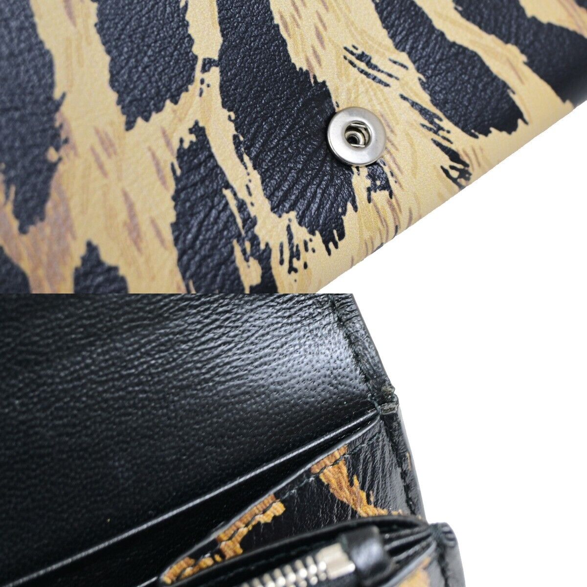 BALENCIAGA Logo Leopard Bifold Long Wallet Leather Brown Italy 36KA407