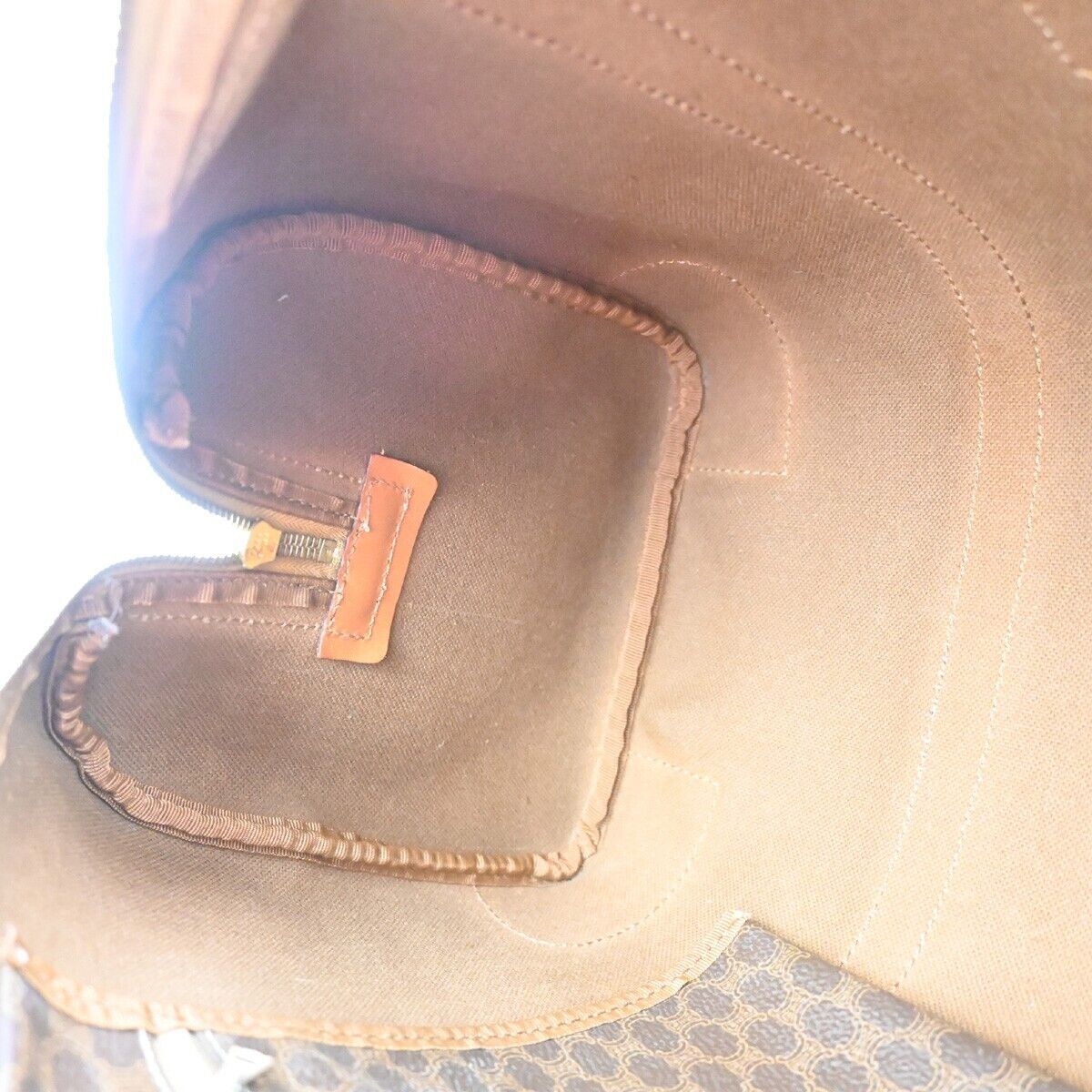 CELINE Macadam Pattern Travel Hand Bag PVC Leather Brown Gold Italy 68FA415