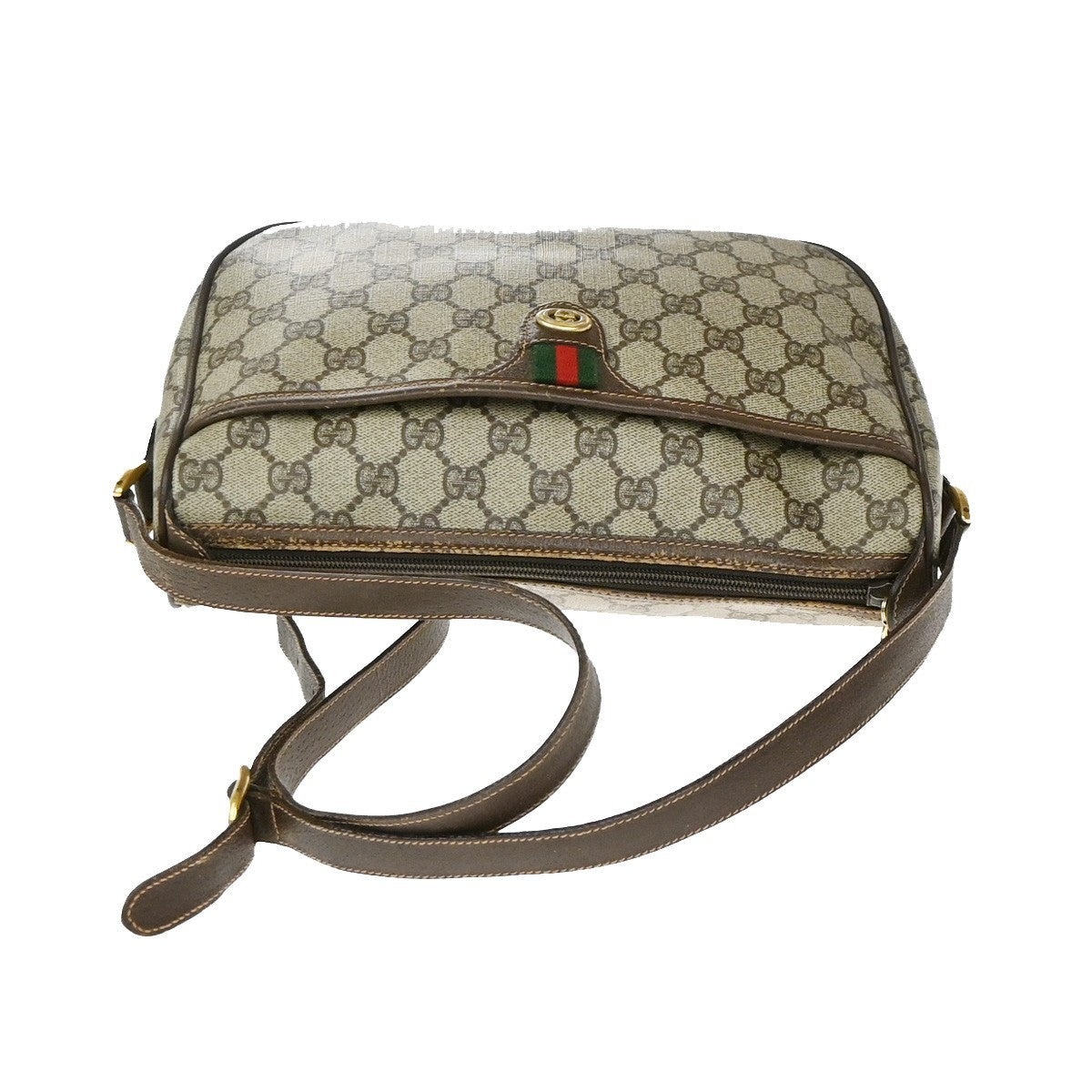 GUCCI Logo Web Sherry GG Pattern Shoulder Bag PVC Leather Brown Italy 65YJ167