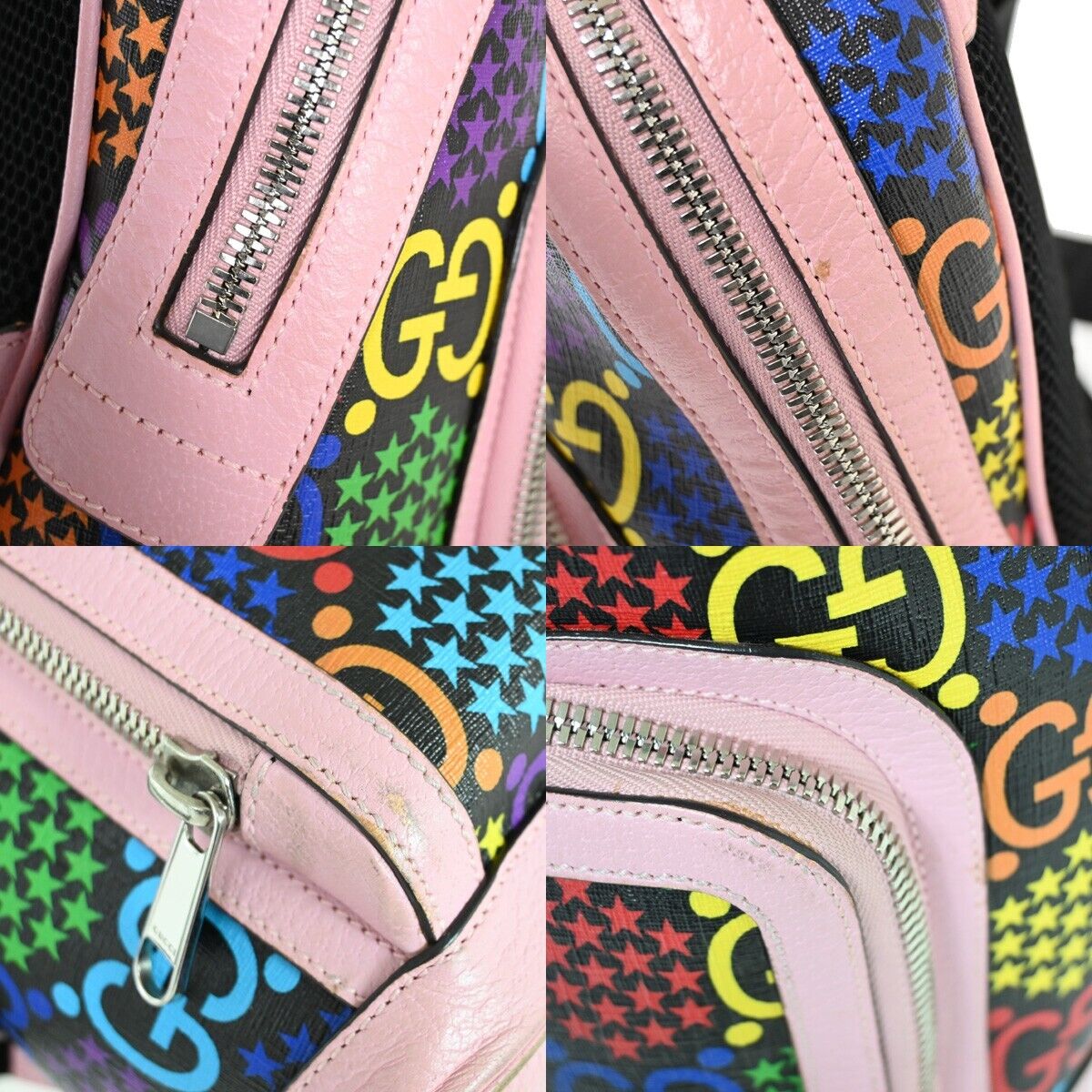 GUCCI Logo GG Psychedelic Backpack Bag Supreme Leather Black Pink Italy 14HB656