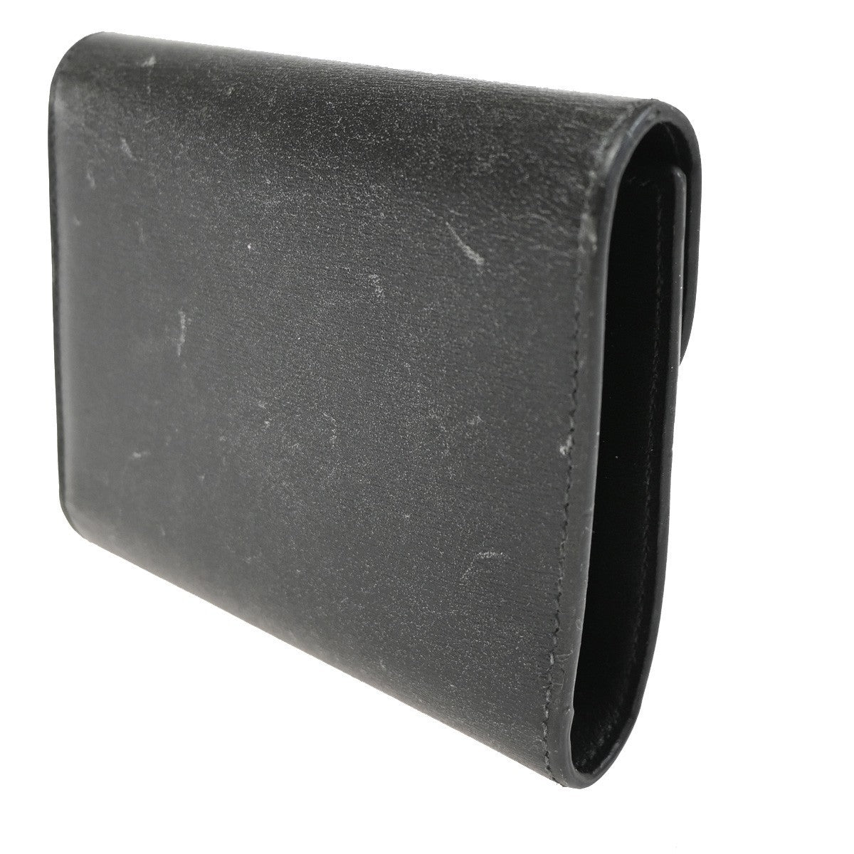 CELINE Triomphe Small Trifold Wallet Purse Leather Black GHW 31TA346