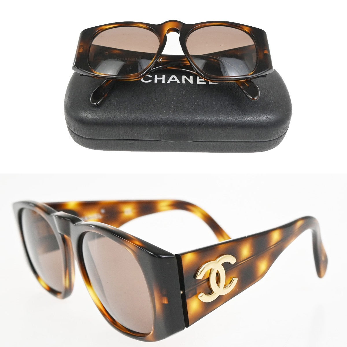 CHANEL CC Logo Sunglasses Eye Wear Plastic Brown GHW 01451 63RL897