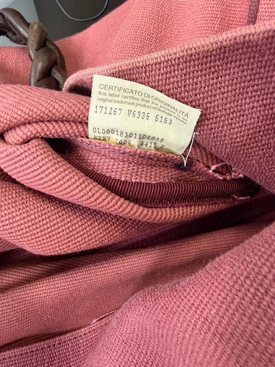 BOTTEGA VENETA Logo Shoulder Tote Bag Canvas Leather Pink GHW Italy 37YH904