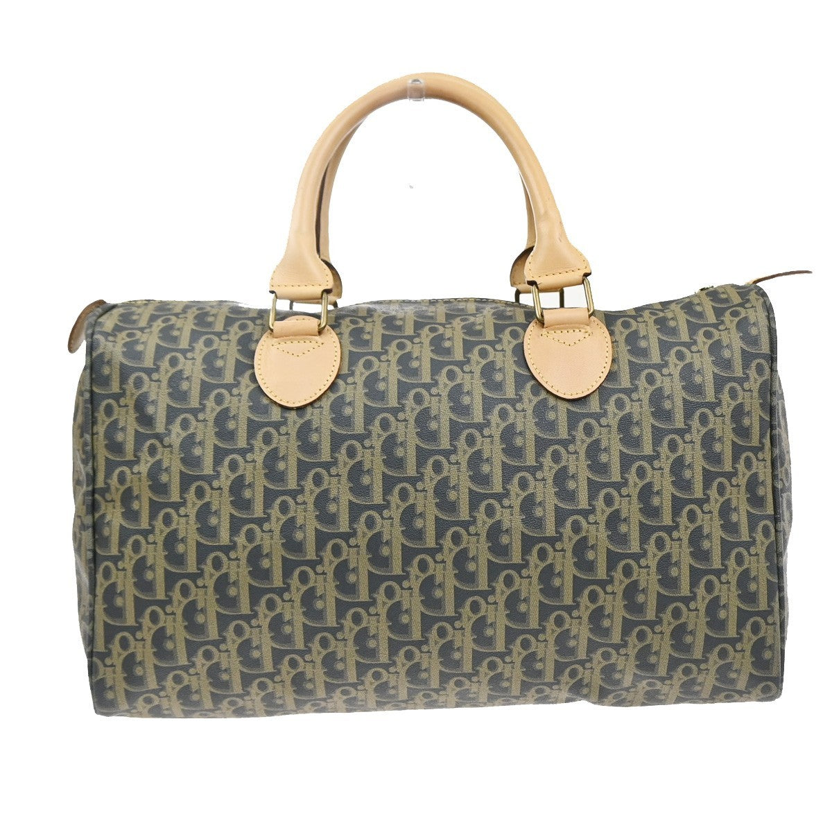 46.Live CHRISTIAN DIOR Trotter Boston Hand Bag PVC Leather Khaki BK 70MA499