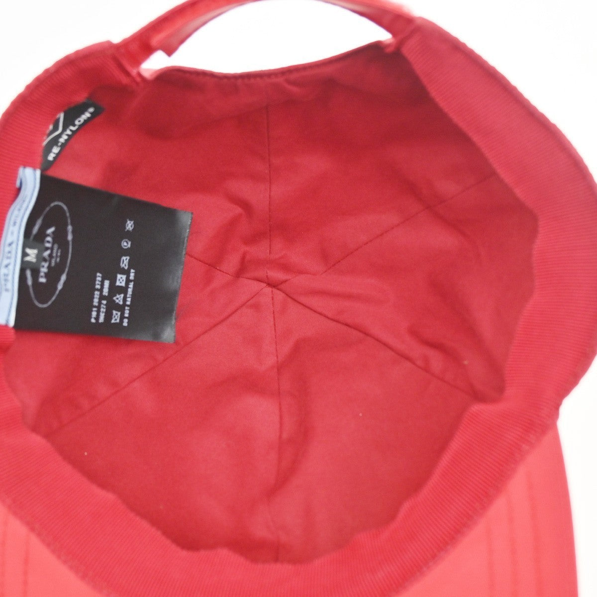 PRADA Plate Logo Baseball Cap #M 58 Re-Nylon leather Red 34RL618