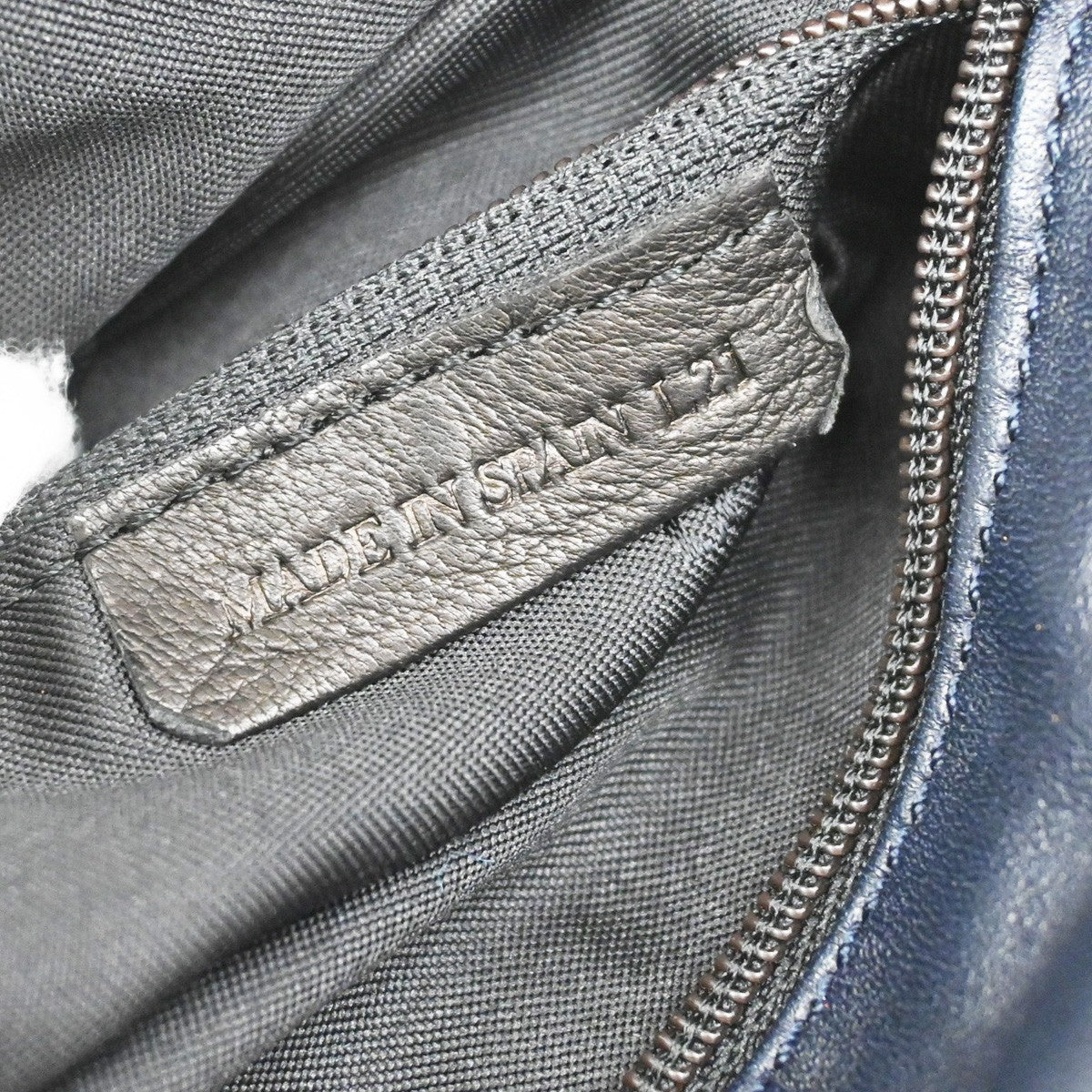 LOEWE Logo Anagram Drawstring Shoulder Bag Leather Blue GHW Spain 34YH784
