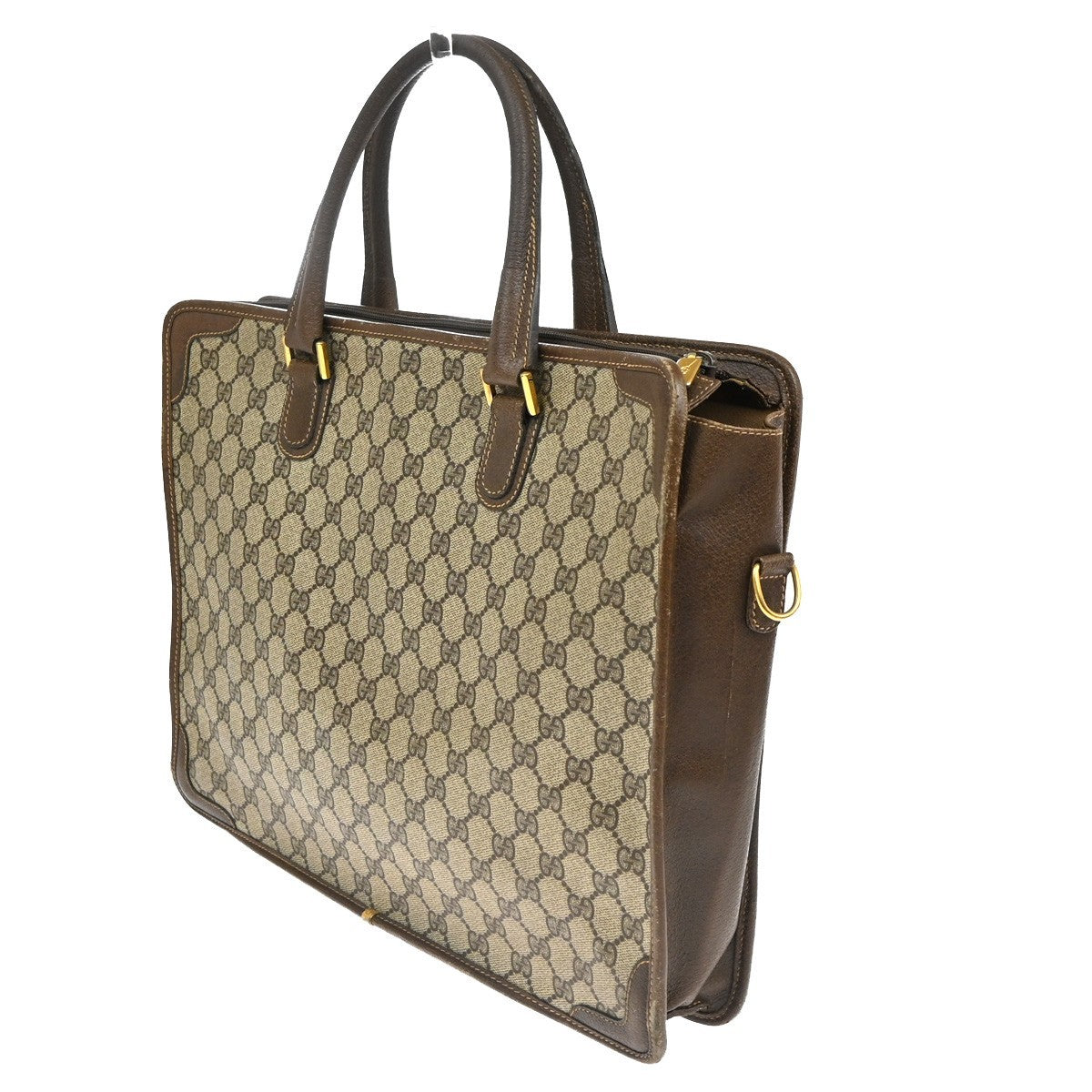 GUCCI LOGO GG Pattern Shoulder Hand Bag PVC Leather Beige GHW Italy 69TA589