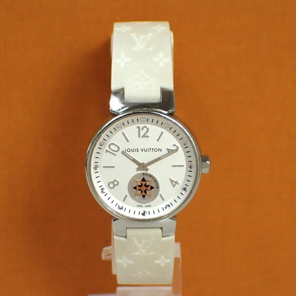 LOUIS VUITTON Tambour Moonstar Quartz Watch Rubber Band White Q8J10 680RH773