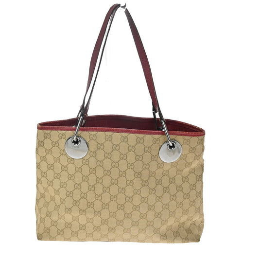 21.Live GUCCI GG Canvas Shoulder Bag Canvas Leathern Brown Red GHW Italy 63KC005